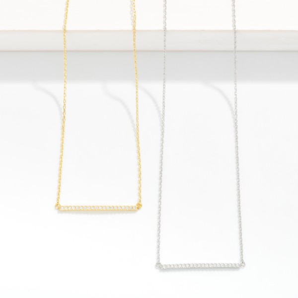 Dainty Chain Link Necklace Featuring Cubic Zirconia Bar Pendant 

- Gold Dipped 
- Approximately 15.5" L
- Extender 2" L