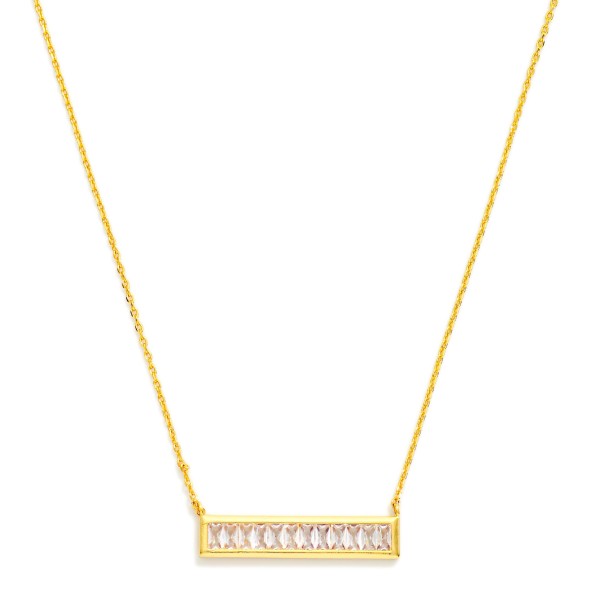 Dainty Chain Link Necklace Featuring Cubic Zirconia Bar Pendant 

- Gold Dipped 
- Approximately 15.5" L
- Extender 2" L