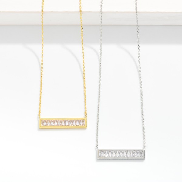 Dainty Chain Link Necklace Featuring Cubic Zirconia Bar Pendant 

- Gold Dipped 
- Approximately 15.5" L
- Extender 2" L