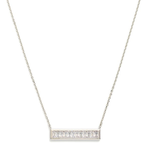 Dainty Chain Link Necklace Featuring Cubic Zirconia Bar Pendant 

- Gold Dipped 
- Approximately 15.5" L
- Extender 2" L