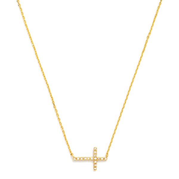 Dainty Chain Link Necklace Featuring Cubic Zirconia East West Cross Pendant 

- Gold Dipped 
- Approximately 15.5" L
- Extender 2" L