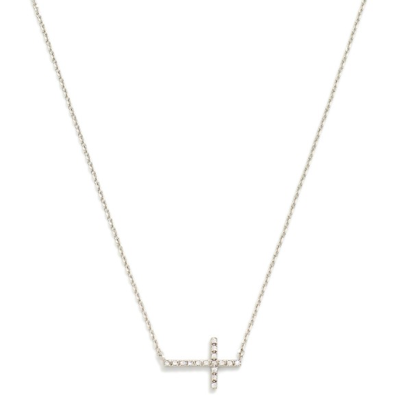 Dainty Chain Link Necklace Featuring Cubic Zirconia East West Cross Pendant 

- Gold Dipped 
- Approximately 15.5" L
- Extender 2" L