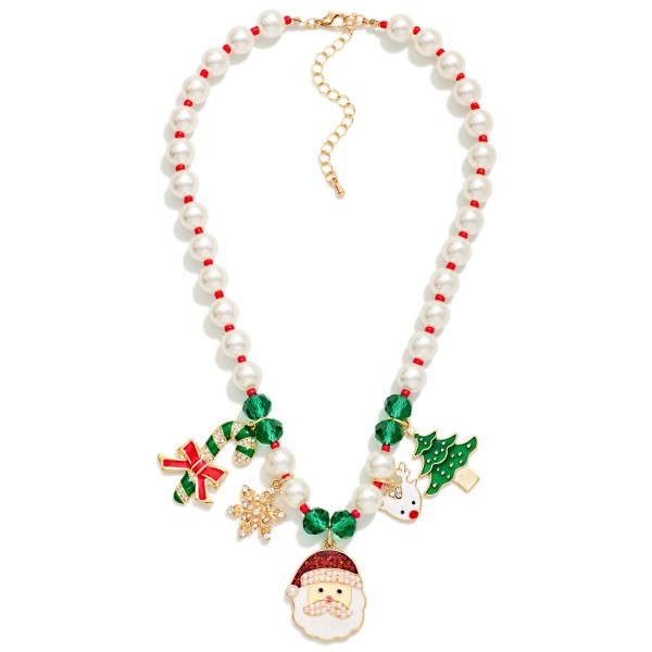Pearl Beaded Necklace With Christmas Charms 

- Approximately 14" L
- Extender 3" L