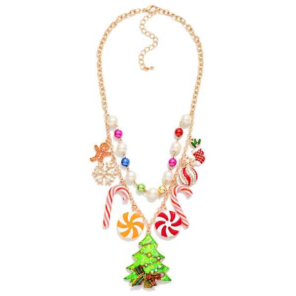 Chain Link Charm Necklace Featuring Christmas Charms, Glitter Tree, & Candy

- Approximately 16" L
- Extender 3" L