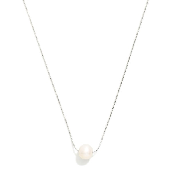 Snake Chain Necklace Featuring Stationary Pearl Pendant 

- Stainless Steel 
- Water Resistant
- Approximately 14" L
- Extender 2" L