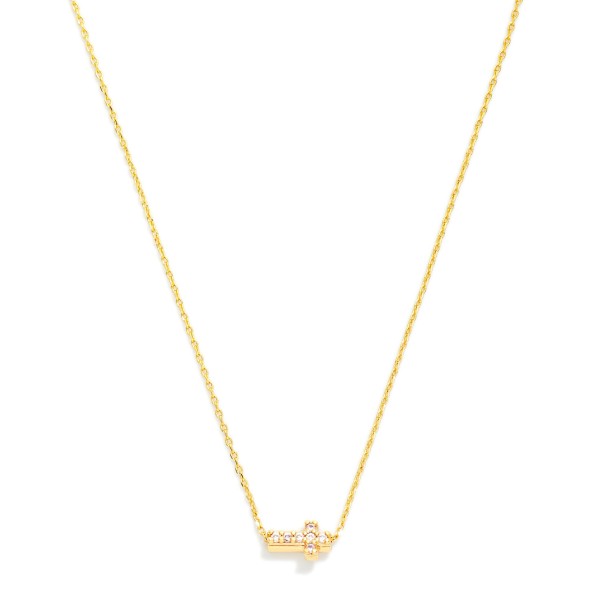 Sideways Cross Necklace featuring a dainty east west cross set with sparkling cubic zirconia stones and connected directly to a fine chain on both sides, so it always sits perfectly centered. The horizontal design gives a modern twist on a classic symbol and layers beautifully with longer pendants. A thoughtful gift for confirmations, graduations, Easter, and Christmas. Sideways crosses remain a perennial favorite, making this a dependable seller all year.