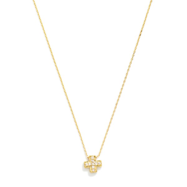 Pave Mini Cross Necklace featuring a petite, equal arm cross set with sparkling cubic zirconia stones on a fine, dainty chain. The compact, rounded silhouette feels modern and soft, making it easy to wear every day and layer with initial or charm necklaces. A meaningful gift for baptisms, first communions, confirmations, and Easter baskets. Faith inspired minis are steady year round sellers that fit every age group.