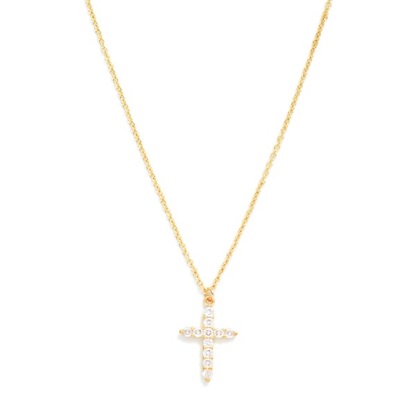 Cubic Zirconia Cross Pendant Necklace featuring a slender cross set end to end with sparkling round stones on a fine, dainty chain. The delicate scale makes it an easy everyday piece that layers beautifully with initials, charms, and longer chains. A meaningful gift for baptisms, confirmations, Easter, and Christmas. Timeless faith jewelry like this stays in steady demand year round, making it a dependable reorder for any boutique.
