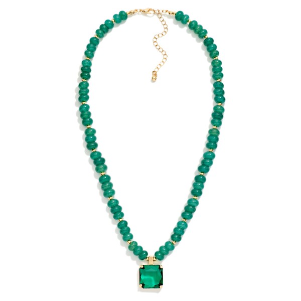 Beaded Crystal Pendant Necklace strung with faceted rondelle beads in a blended mix and finished with a square cut crystal drop at the center. The sparkly beads and jewel pendant add instant polish to tees, sweaters and dresses, with an extender for easy sizing. A pretty pick for holiday parties, birthdays and everyday shine. Merchandise several colorways together for a bold, giftable display.