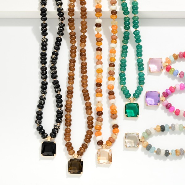 Beaded Crystal Pendant Necklace strung with faceted rondelle beads in a blended mix and finished with a square cut crystal drop at the center. The sparkly beads and jewel pendant add instant polish to tees, sweaters and dresses, with an extender for easy sizing. A pretty pick for holiday parties, birthdays and everyday shine. Merchandise several colorways together for a bold, giftable display.