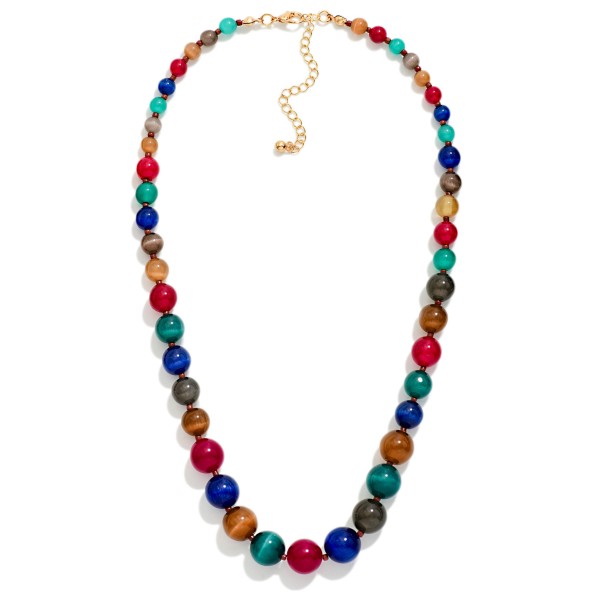 Graduated Bead Necklace with polished round stone look beads that grow in size toward the center for a classic, balanced drape. The glossy beads have a rich, natural shimmer, and the extender keeps the length adjustable. A timeless piece for church, the office, holiday gatherings and gifting. Classic beaded necklaces like this appeal to every age and sell steadily season after season.