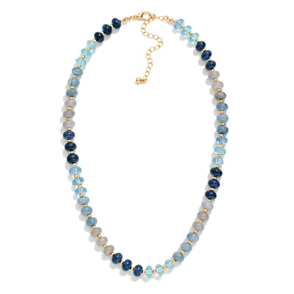 Faceted Rondelle Bead Necklace strung with a mix of sparkling glass crystal beads, finished with tiny metal spacers and a lobster clasp with extender. The faceted beads catch the light from every angle for an easy dose of shine. Great for layering with chains or wearing alone for holiday parties and everyday outfits. A beaded staple that sells in multiples when merchandised as a set.