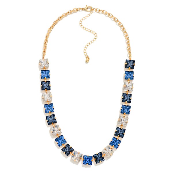 Square Crystal Statement Necklace with cushion cut stones set edge to edge with sparkling rhinestone accents along a polished link chain. The tailored square shape gives a vintage inspired look that sits right at the collarbone, with an extender for an easy fit. Perfect for holiday events, office parties, church and evenings out. A timeless glam piece buyers reorder season after season.