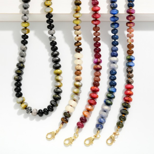 Faceted Crystal Rondelle Necklace strung with glass beads in a mixed, iridescent finish that shifts and shimmers with movement. Small metal spacers add polish, while the lobster clasp and extender chain make sizing easy. A refined everyday statement that dresses up sweaters, tees, and party dresses alike. Sparkly, wearable crystal strands are a holiday gifting favorite and sell steadily from fall through New Year's.