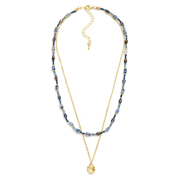 Layered Bead and Chain Necklace combining a strand of petite stone look beads with a fine chain and a tiny disc charm. Both layers share one clasp, so customers get a perfectly styled stack without any tangling. Easy to wear with everything from tees to sweaters for a polished, collected look. Pre layered necklaces are a consistent boutique best seller and an easy add on at checkout.