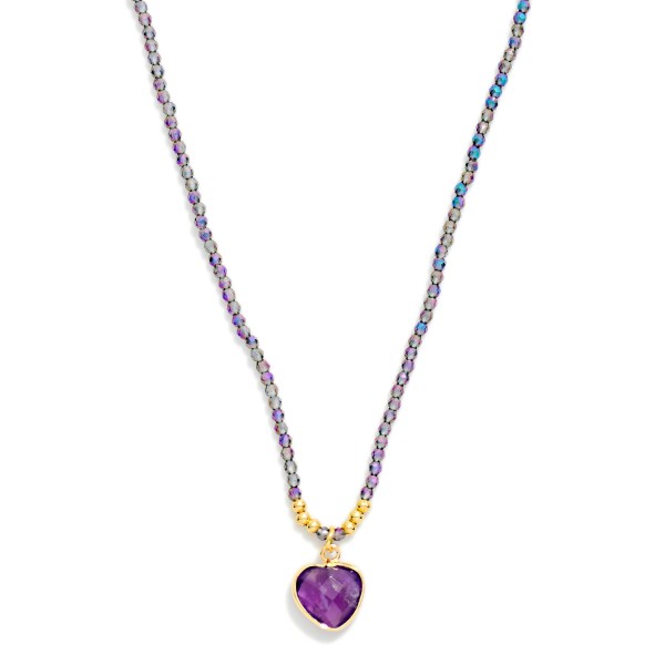 Seed Bead Heart Pendant Necklace with a twisted strand of tiny glass seed beads finished by a faceted heart pendant in a polished bezel. The slim, textured strand adds dimension while staying light enough for everyday wear. Lovely layered with dainty chains or worn alone with tees, knits, and casual dresses. A sweet, giftable style that works for Valentine gifts, birthdays, and everyday treats, so it sells all year.