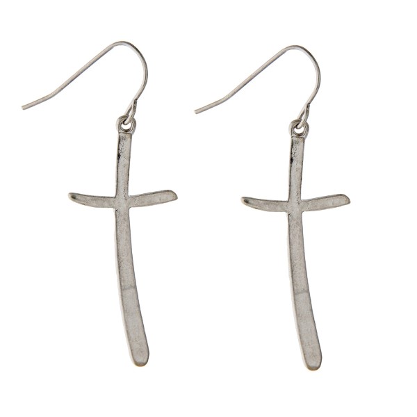 Worn Silver Tone Cross Drop Earrings.

- Approximately 1.5" L