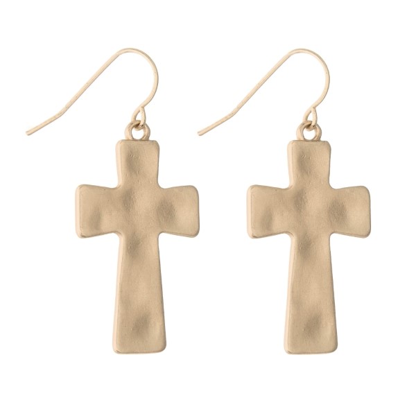 Wholesale matte Gold Hammered Cross Drop Earrings Approximate L