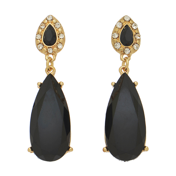 Wholesale gold post earrings black teardrop cabochons smaller black teardrop cab