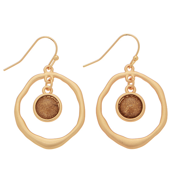 Wholesale gold round natural casting fishhook earring topaz cabochon