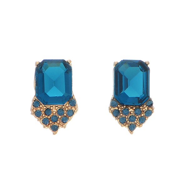 Wholesale gold post earrings rectangular sapphire crystal rhinestone small sapp