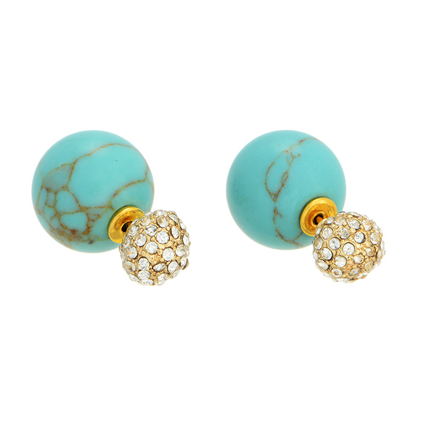 Wholesale gold stud peekaboo earrings pave ball turquoise back