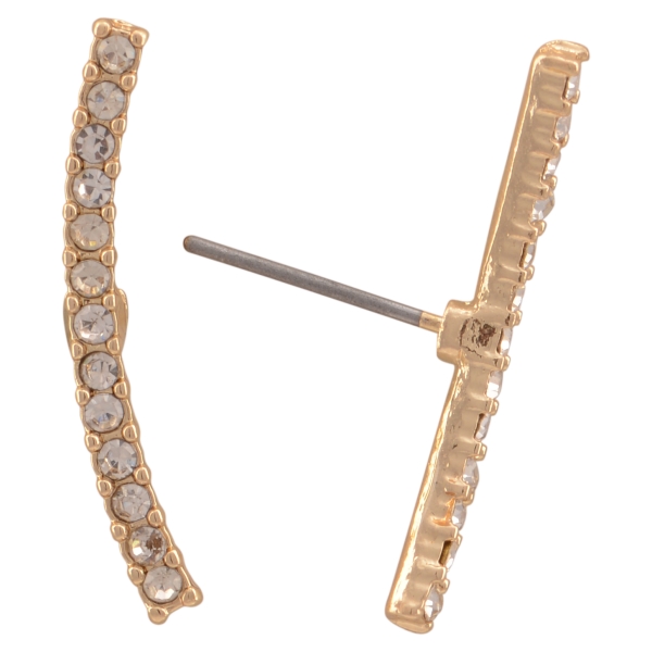 Gold tone ear crawler earrings featuring a curved pave bar. Approximately 1" in length.