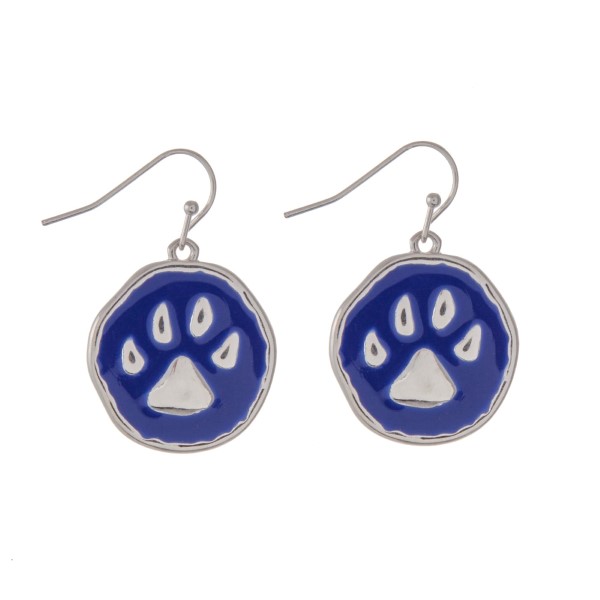 Wholesale silver fishhook earrings epoxy royal blue paw print