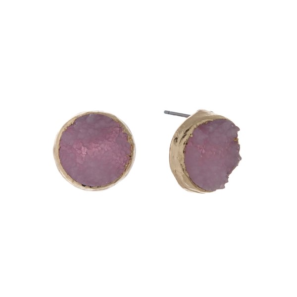 Wholesale gold stud earrings round lavender druzy stone