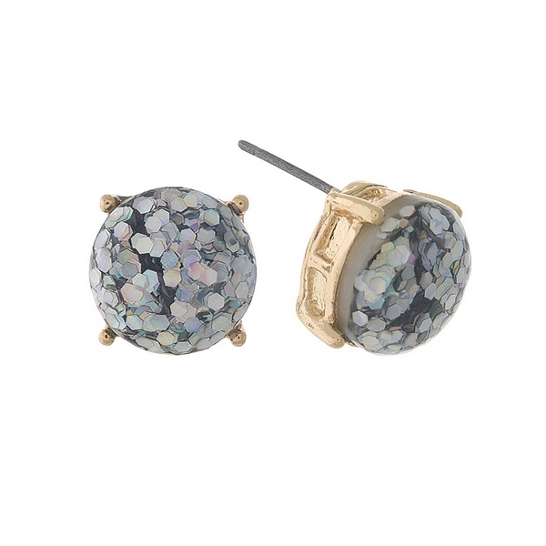 Wholesale gold stud earrings iridescent glitter diameter