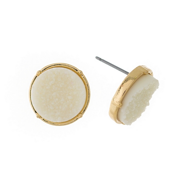 Wholesale gold stud earrings ivory circle faux druzy stone diameter