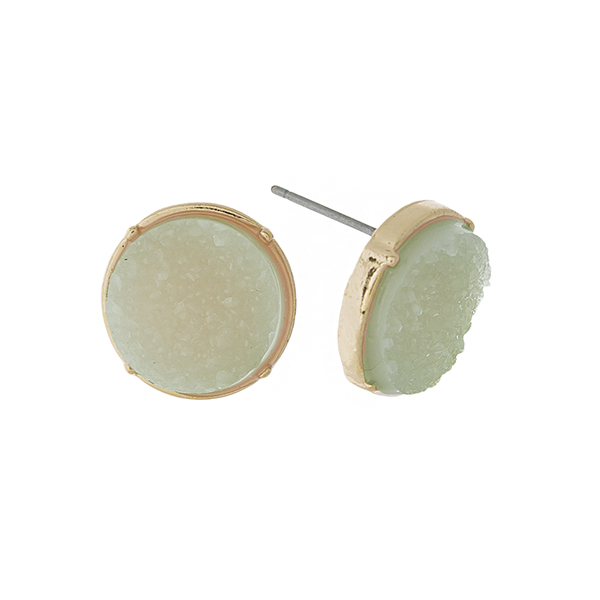 Wholesale gold stud earrings mint green circle faux druzy stone diameter