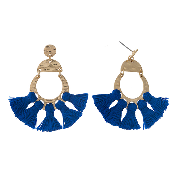 Wholesale gold post earrings five blue tassels