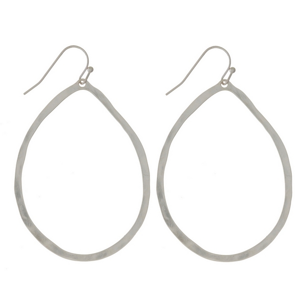 Wholesale dainty metal fishhook earrings hammered teardrop