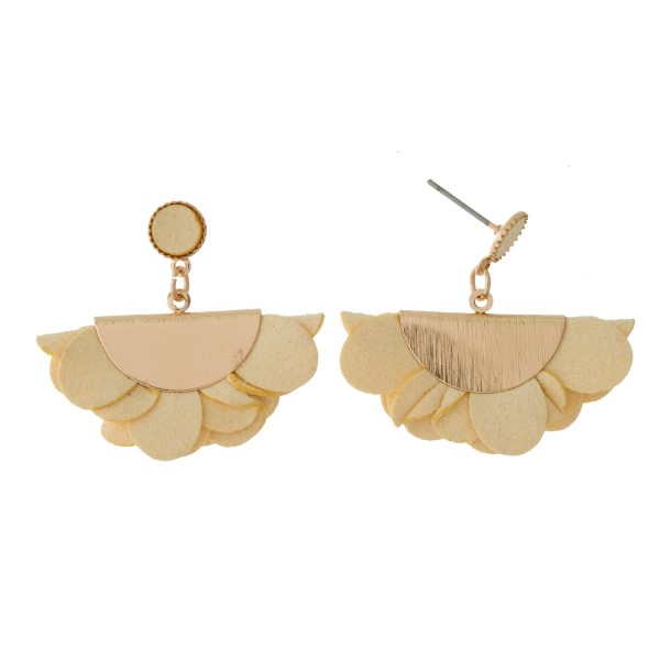 Wholesale gold stud earrings faux suede flower