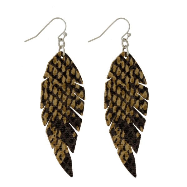 Wholesale faux leather fishhook earrings feather snakeskin pattern