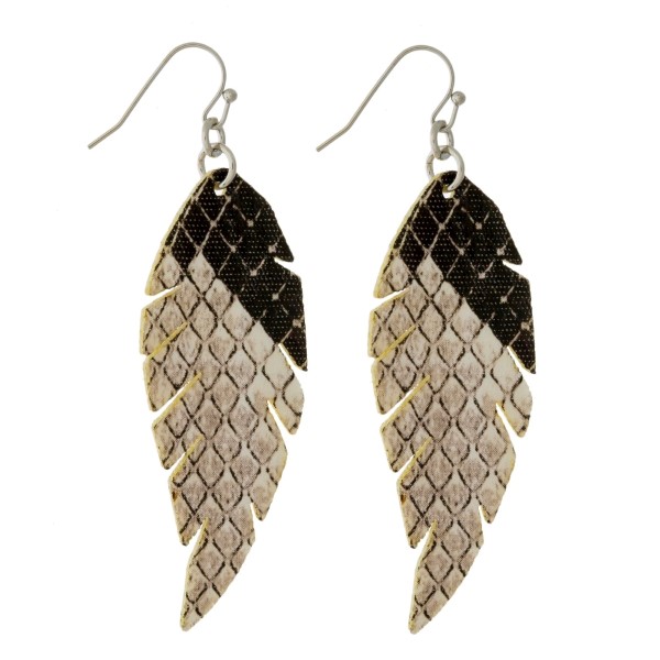 Wholesale faux leather fishhook earrings feather snakeskin pattern