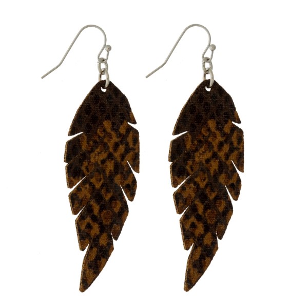 Wholesale faux leather fishhook earrings feather snakeskin pattern