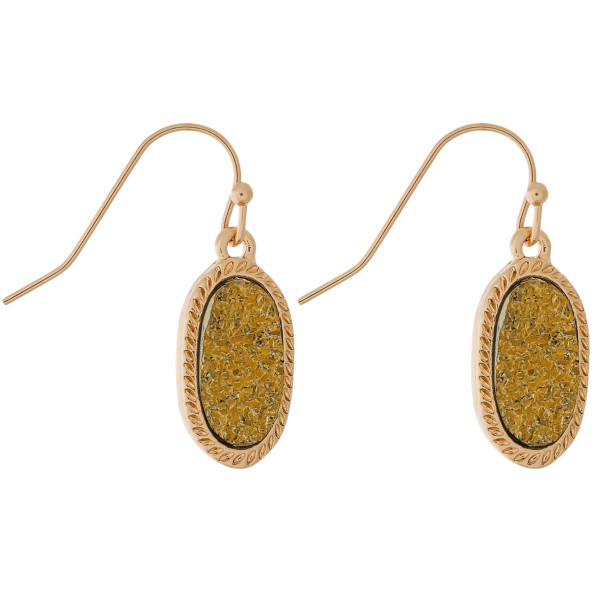 Wholesale dainty gold fishhook earrings oval faux druzy stone