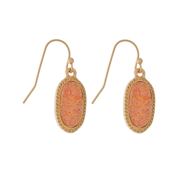 Wholesale dainty gold fishhook earrings oval faux druzy stone