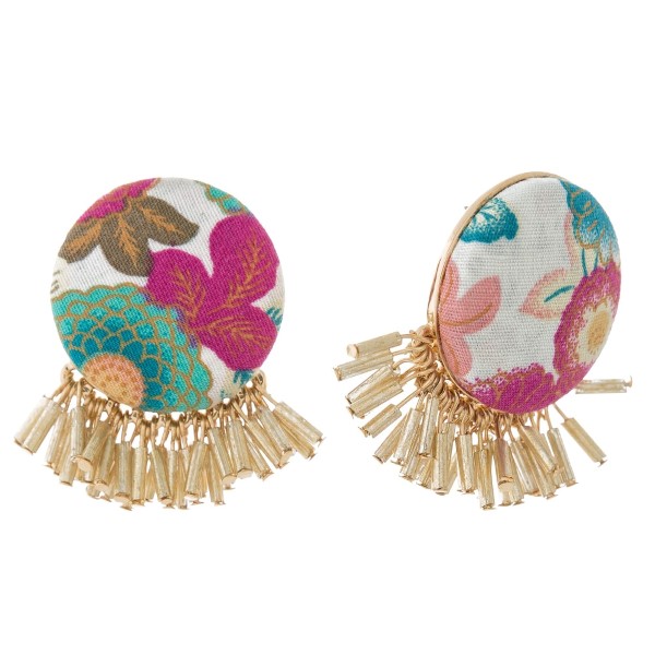 Wholesale circle floral fabric stud earrings beaded fringe diameter earring made