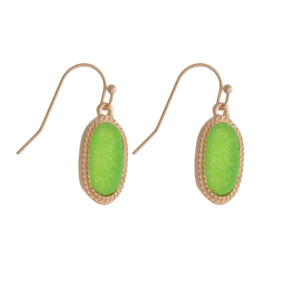 Wholesale dainty gold fishhook earrings oval faux druzy stone