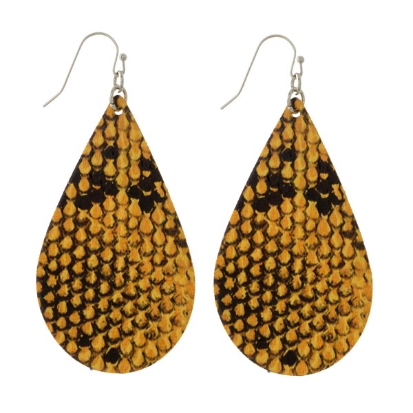 Wholesale silver fishhook earrings faux leather teardrop snakeskin pattern