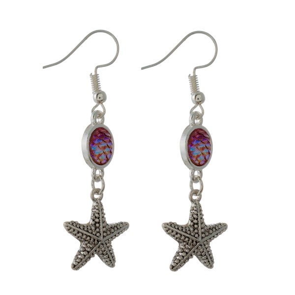 Silver tone, fishhook earring with sea life charm. Approximately 1.5" in length.