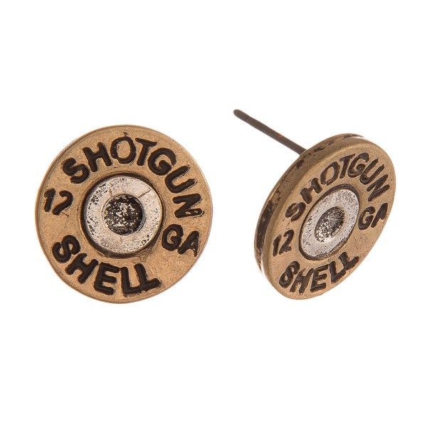 Two tone shotgun shell stud earring. Approximately 14 milimeters in diameter. 