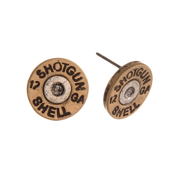 Two Tone Shotgun Shell Stud Earrings.

- Approximately .5" in Diameter