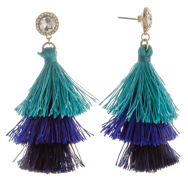 Wholesale long tassel earring multiple colors rhinestone post