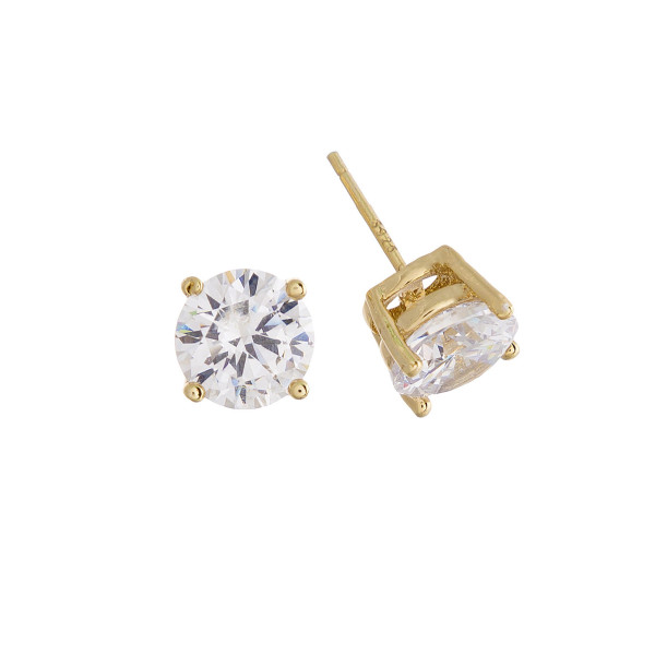 Gold-dipped cubic zirconia stud earrings. Approximately 6mm in size.