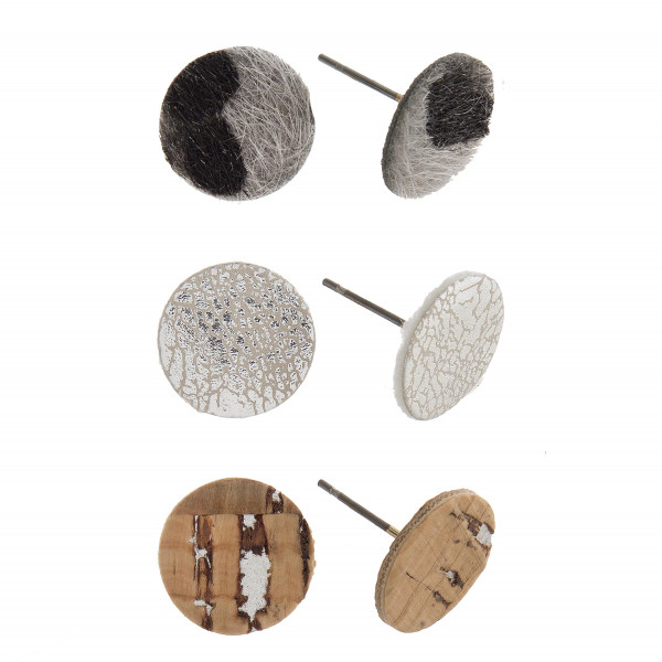 Wholesale three pair leather cork stud earrings Approximate cm