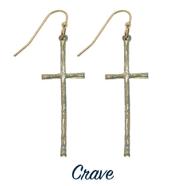 Wholesale delicate patina finish cross dangle earrings long